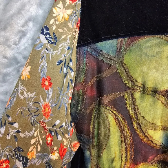 John Mark Top Womens M Blue Embroidered Tunic Floral Mixed Media Boho Hippie - Picture 9 of 10